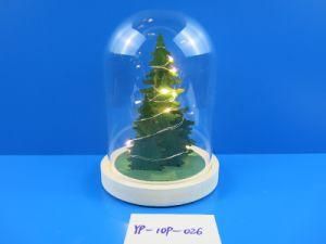 Wood Christmas Tree LED Crafts with Glass Cover