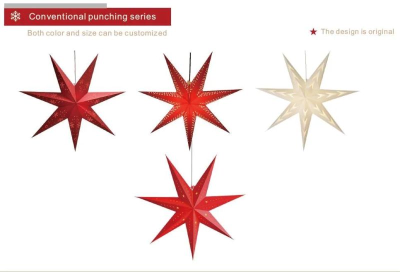 Christmas Decoration Folded Handmade Gold Line Red Paper Star Lantern Hanging Lights