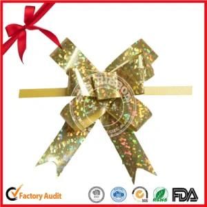 Golden Holographic Curling Draw String Ribbon Butterfly Pull Bow