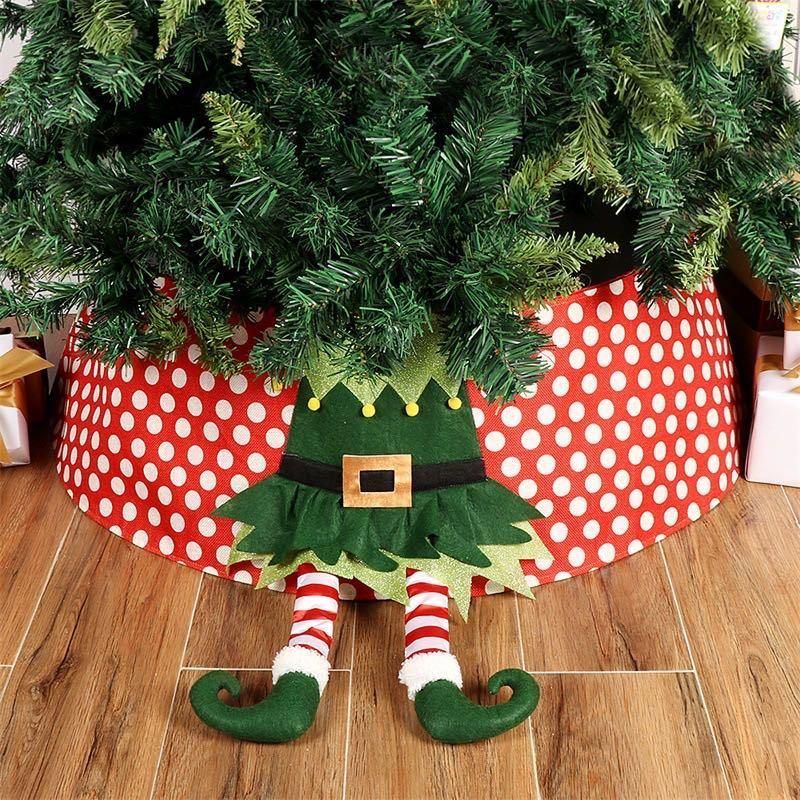 2020 New Christmas Tree Skirt Cross Border Special for Christmas Red White Wave Point Christmas Elf Feet Christmas Tree Apron