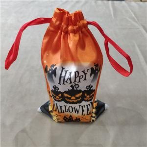 Yellow Color Halloween White Moon and Pumkin Printing Polyester Satin Gift Bag