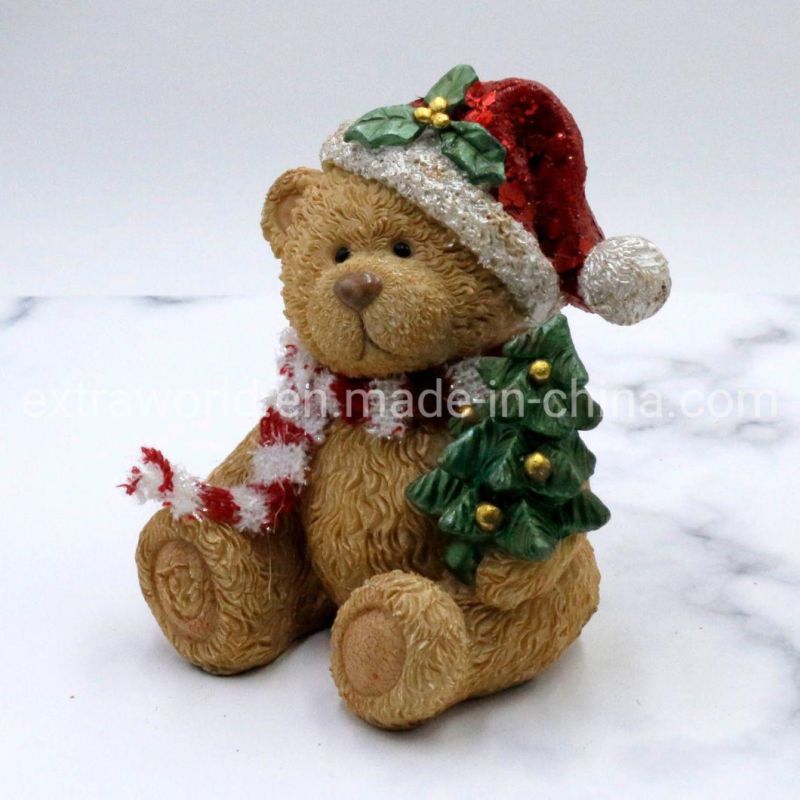 Christmas Home Decor Brown Bear with Tress Resin Decoration