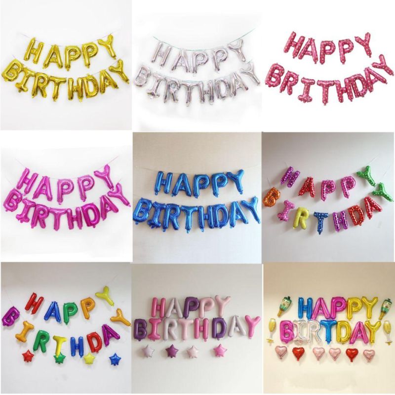 16 Inch "Happy Birthday" Letters Foil Helium Alphabet Party Balloons Banner Set