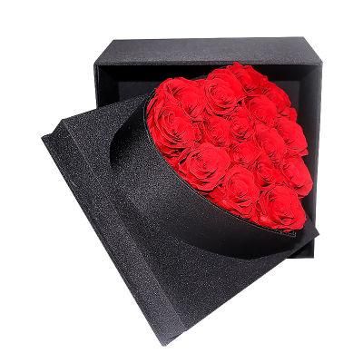 Japanese Technology Beautiful and Romantic Valentines&prime; Day Gift Preserved Roses Flower 16 Roses in Heart Gift Box