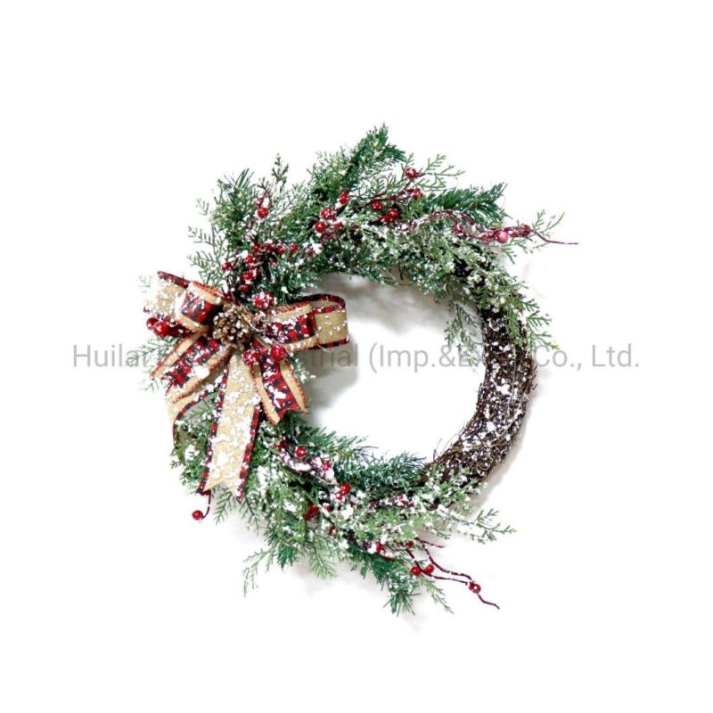 14 Inch Rattan Wreaths White Berry Circle Decor Wicker Wreaths with LED Light