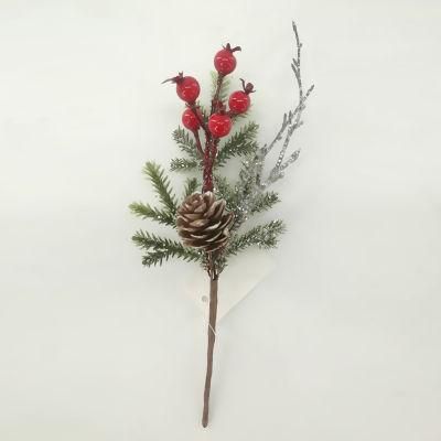 Hot Sale Christmas Pine Needle Pine Cone Cuttings Flower Gold Silver and Red Christmas Fruit Tree Cuttings Christmas Flower