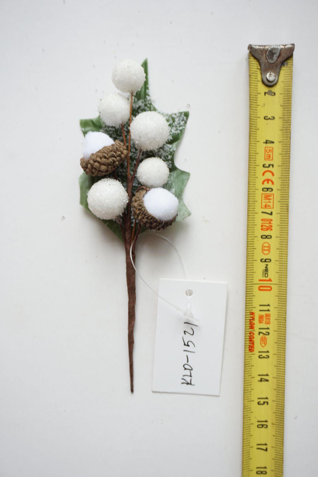 20cm Red Christmas Pick with Pine Cone and White Berries for Christmas Decoration