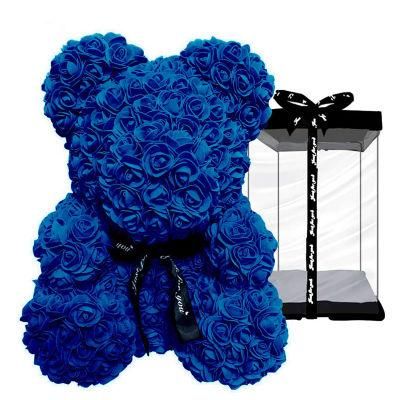2020 Wholesale Valentines Day Christmas White Red Teddy Bear Roses Gift Flower 25cm 40cm 70cm PE Foam Rose Teddy Bear with Gift Box
