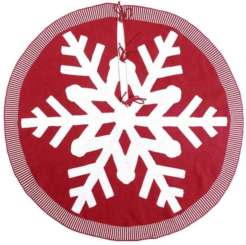 Wholesale Xmas Tree Decoration Round Cotton Wine Red Knitted Christmas Tree Skirt