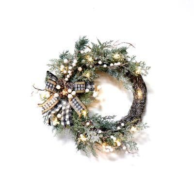 14 Inch Rattan Wreaths White Berry Circle Decor Wicker Wreaths with LED Light