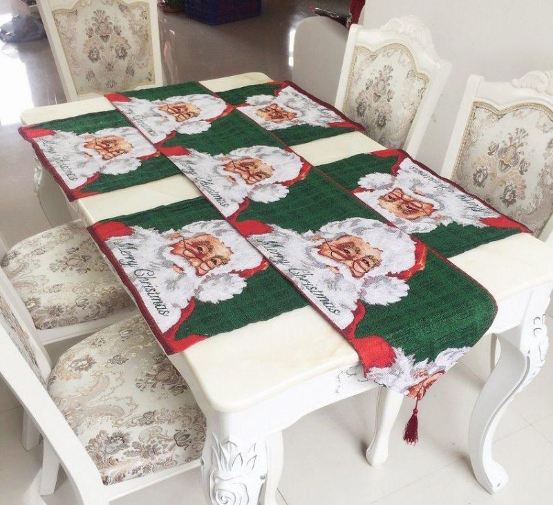 Santa Yarn-Dyed Jacquard Table Runner Christmas Tablecloth Table Mat