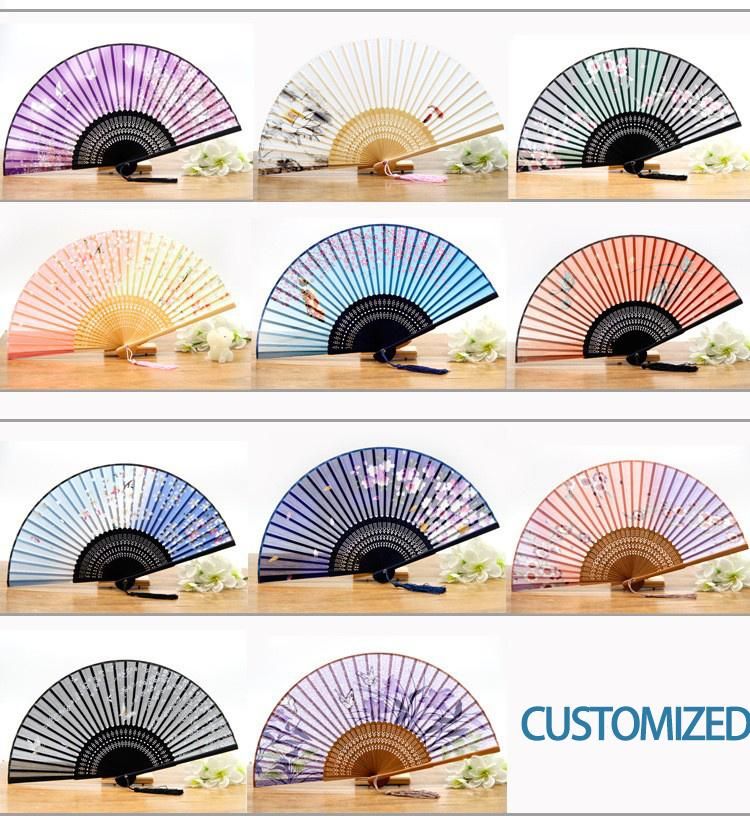 Custom Wholesale Wedding Party Hand Fan Bamboo Paper Silk Luxurious Printing Hand Held Chinese Janpanese Fan