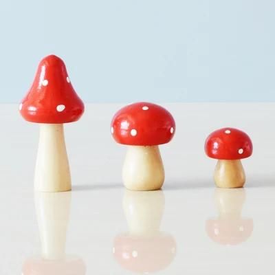 3PCS Mushrooms Miniature Figurines Wooden Mushrooms Craft Ornaments for Home Decor