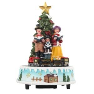 Animated Decor Nativity Choirs Family Scene Polyresin Battery Powered Rotating Tree Music Box Christmas Ornament