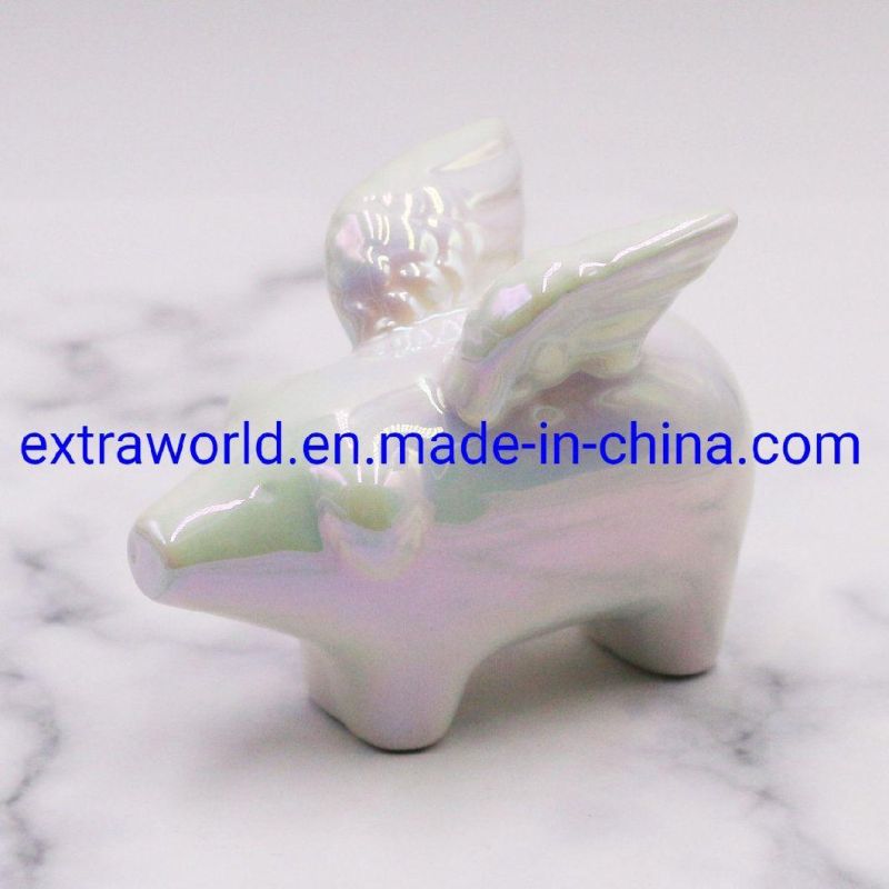 Wholesale Saving Money Box Ceramic Pig with Wing Coin Box