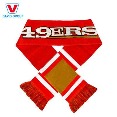 OEM Promotional Custom Jacquard Sports Scarf Football Team Wholesale Knitted Football Scarf with Logo