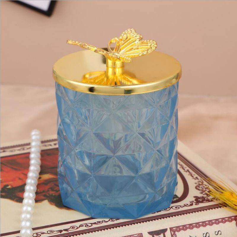 Wholesale Colorful Glass Candle Jar Crystal Glass Cookie Jar with Glass Lid