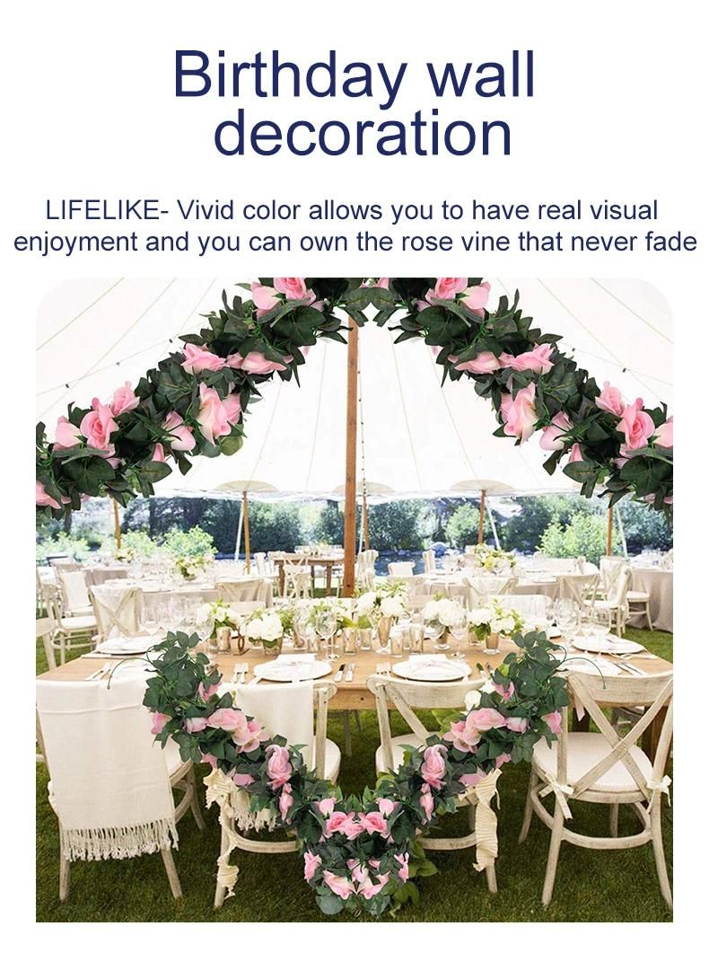 7.6FT Rose Vine Flowers Plants - Bstc Artificial Flower Flowers Rose Vine IVY Garlands Hanging for Wedding Party Garden Wall Decoration Silk Flowers Pink