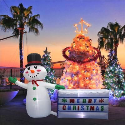 Inflatable Snowman with Merry Christmas Board Garden Holiday Decorations