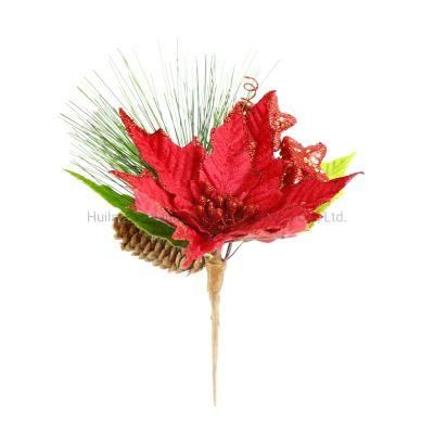 Artificial Flowers Floral Christmas Decorative Pick Poinsettia Flower Pick