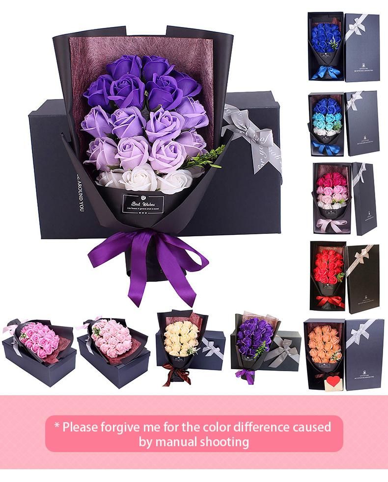 Factory Direct Sale Artificial Flower Gift Box Bouquet Rose for Mother′s Day Soap Flowers