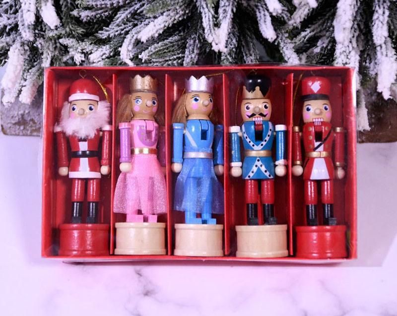 Christmas Nutcracker Ornament Set Wooden Nutcracker Christmas Nutcrackers Hanging Ornament Figures Wooden King and Soldier Nutcracker for Christmas Party