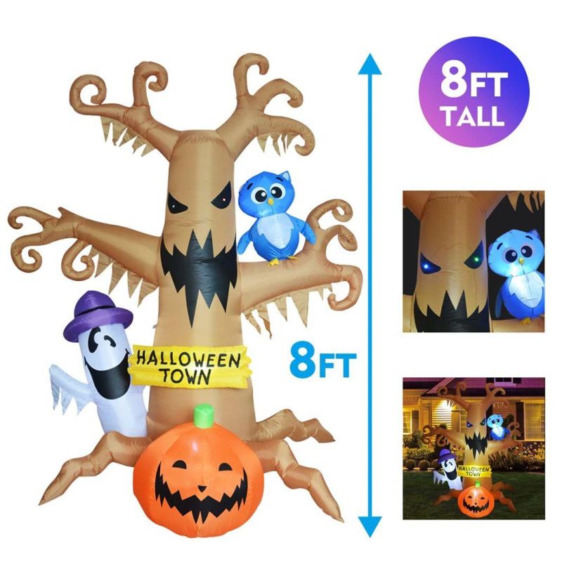 8-Foot-Tall Halloween Inflatable Dead Tree with White Ghost, Pumpkin and Owl Decoration LED Lights Blow up Decoration for Party, Indoor, Outdoor, Yard, Garden