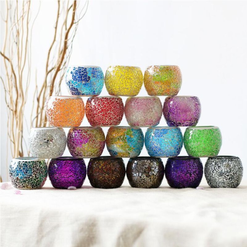 Luxury Mosaic Style Cracked Glass Candle Holder for Table Centerpieces Decorative
