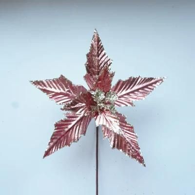 Pink Rose Golden Christmas Poinsettia Ornament Simulation Flannelette Christmas Flower DIY