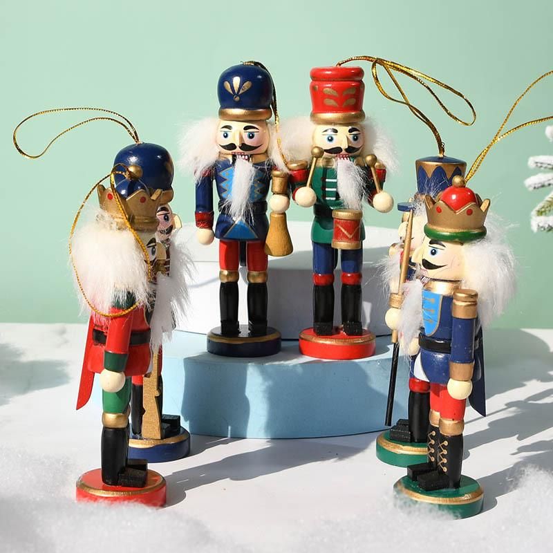 Nutcrackers Hanging Ornament Figures - Christmas Mini Wooden King and Soldier Nutcracker