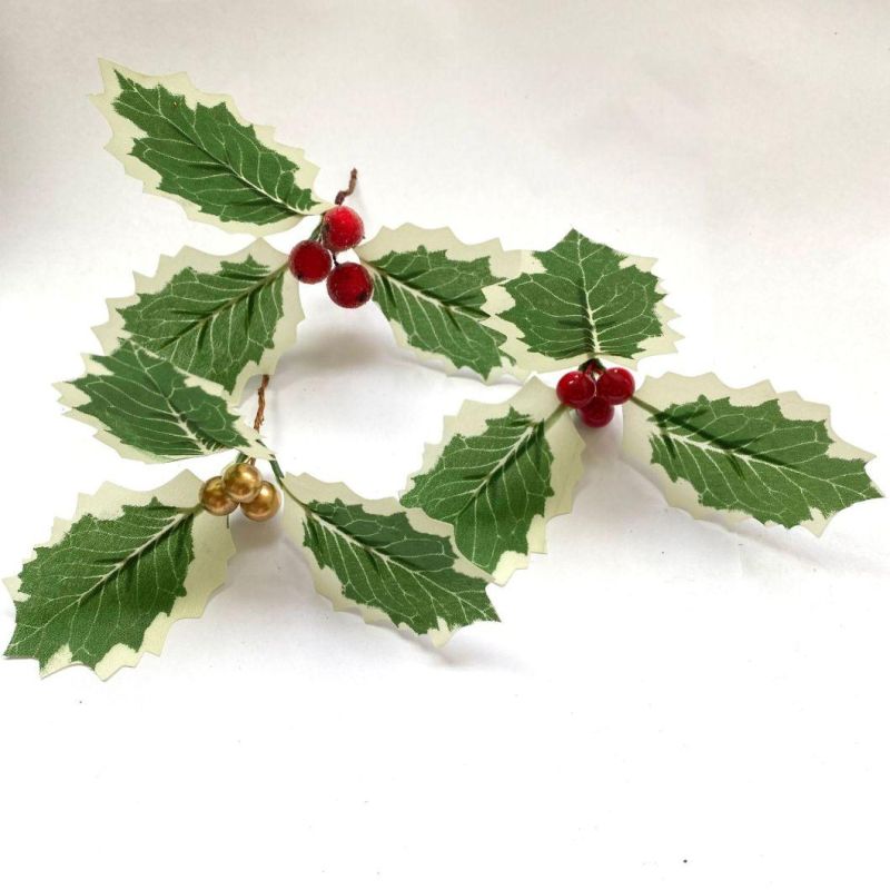 Christmas Tree Wreath Accessories Branch Plug-in Ornaments Christmas Supplies Simulation Christmas Leaves Plus Red Fruit Holly Berries