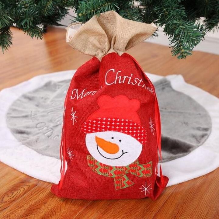 Christmas Portable Drawstring Linen Candy Gift Bag