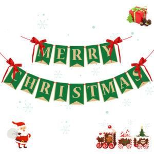 Christmas Party Decoration Garland Merry Christmas Linen Banner Flag