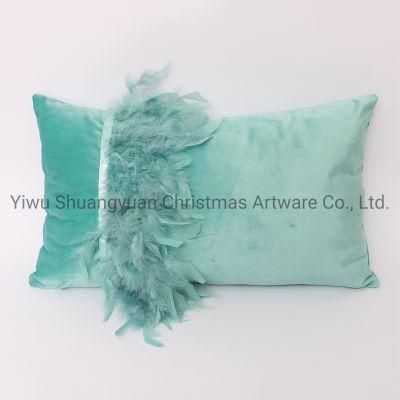 New Design Christmas Bolster Pillow with Feather for Holiday Wedding Party Home Decoration Hook Ornament Craft Gifts