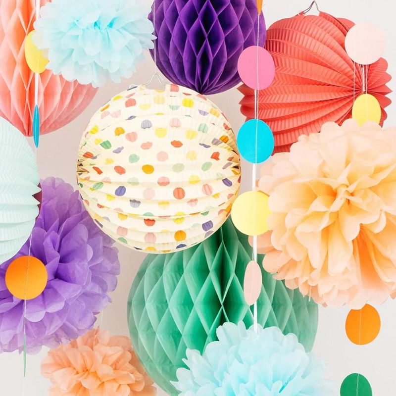 Papa Kit Premium Paper Decorative Set - Pompon, Honeycomb and Accordion Lantern (holiday colors) Birthday Party Baby Bath Brides Are Ideal for Wedding Events
