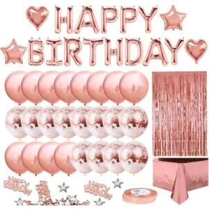 Birthday Party Decorations Big Happy Birthday Banner Rose Golden Balloons