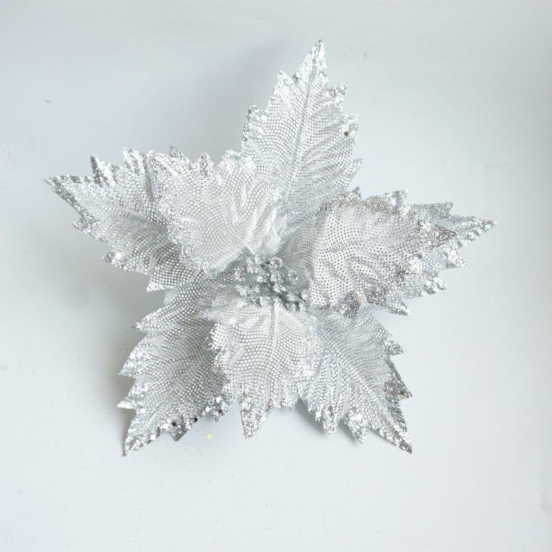 Silver Artificial Xmas Golden Silver Color Poinsettias or Christmas Decoration