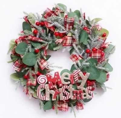 40cm Green and Red Artificial Wreath with Ornaments Decorate Home Decoration