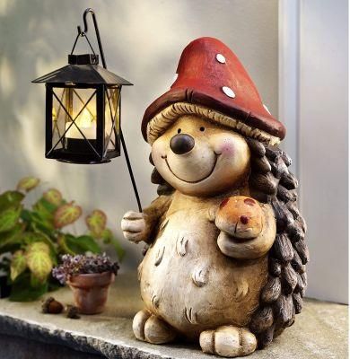 Resin Hedgehog Sculpture with Candle Lights Hedgehog Figurine Indoor Ornament
