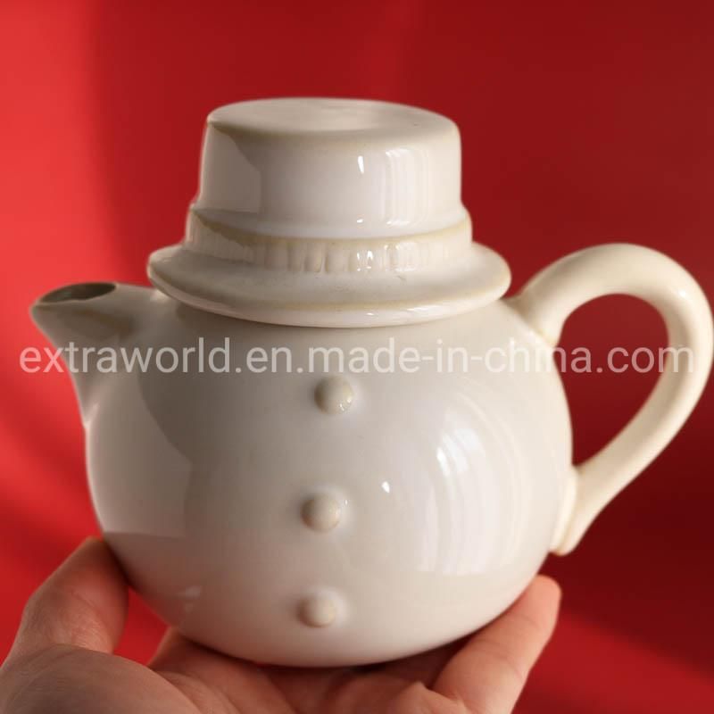 White Hand Made Engraving Ceramic Teapot Christmas Snowman Mug