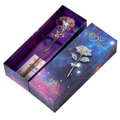 2021 Eternal 24K Gold Foil Dipped Plated Galaxy Rose LED 24 K Flower Valentines Gift