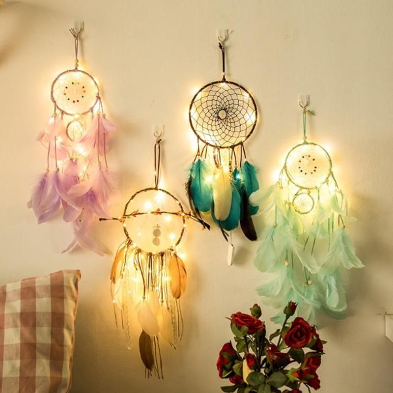 LED Dream Catcher Feather Chandelier Ornaments Handmade