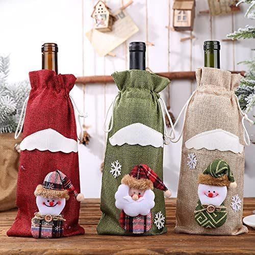 Christmas Wine Bottle Bags with Drawstring Reusable Christmas Wine Bottle Gift Covers Xmas Santa Reindeer Snowman Wine Bottle Covers Gift Bags