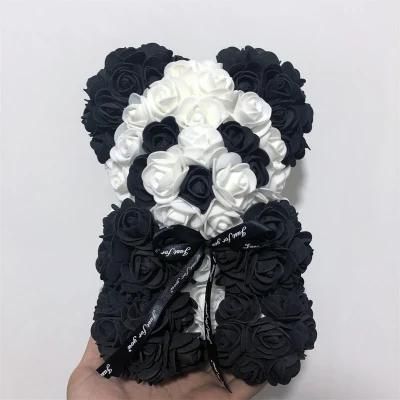 35 Cm Valentine&prime;s Day Gifts Giant Panda Christmas Gift Rose Teddy Bears 3.5 Cm Flower Head Roses Bear with Heart