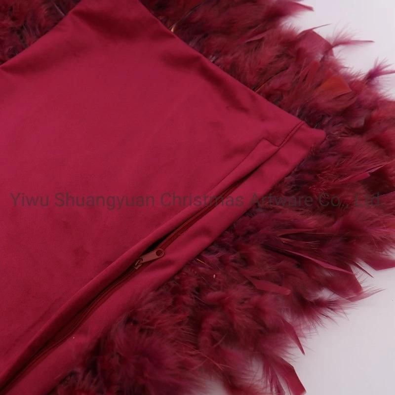 New Design Christmas Bolster Pillow with Feather for Holiday Wedding Party Home Decoration Hook Ornament Craft Gifts