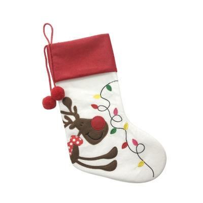 Embroidery Reindeer Gift Socks 2021 New Custom Christmas Stocking Knit