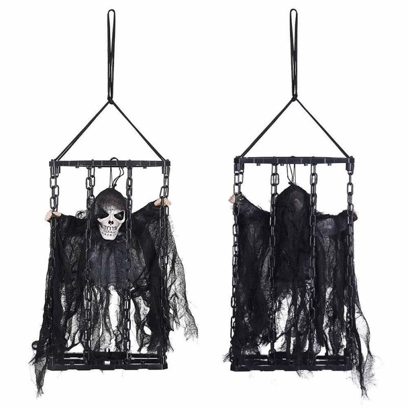 Animated Hanging Shaking Ghost Chained Halloween Decor Sound Sensor Flashing Eyes Pack of 3