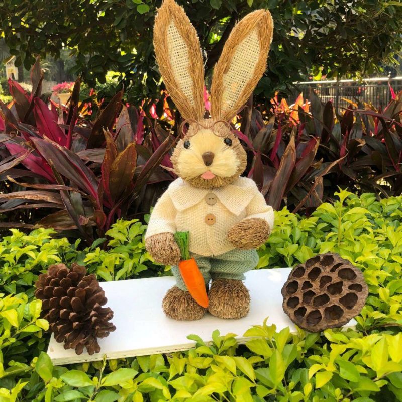 Handmade Straw Woven Rabbit Home Shop Decoration Pastoral Gifts Wedding Window Outdoor Shooting Props Easter Craft Animal Toys Long Ear Easter Bunny Rabbit Toy