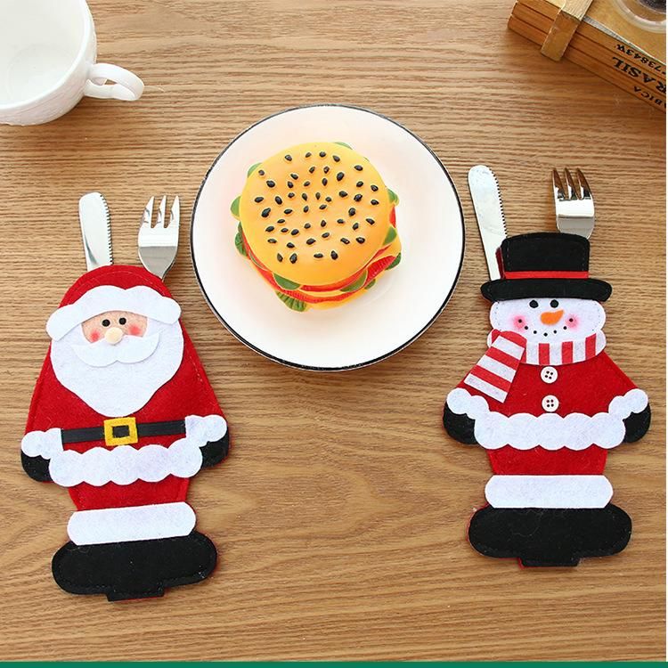 3 PCS Christmas Knife Spoon Holder Xmas Fork Bag Christmas Elements Patterned Silverware Holder Pouch Cutlery Storage Bag for Xmas Party Festival