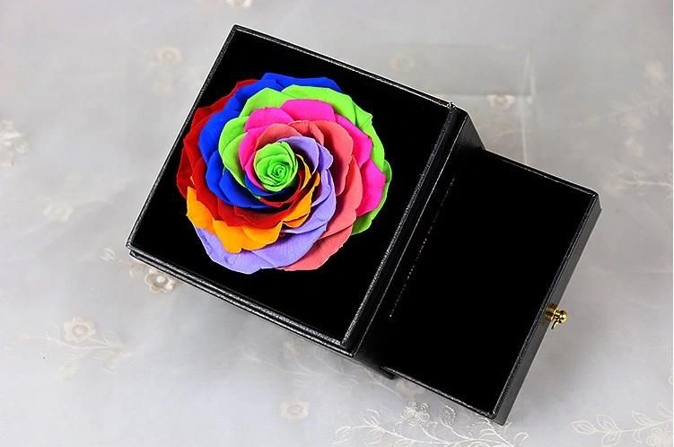 Best Valentine′s Day Gift Real Preserved Rose Flower Single Large 9-10cm Rose in Drawer Gift Box for Decoration